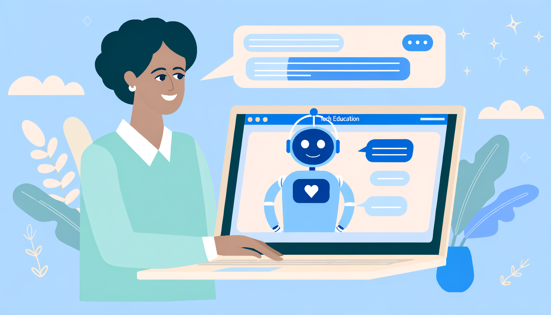Senior having a patient one-on-one conversation with AI