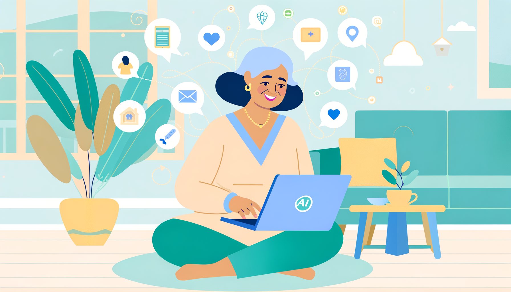 Confident senior using AI for various tasks independently