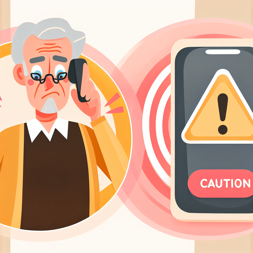 Person looking skeptical at a suspicious phone call with warning symbols